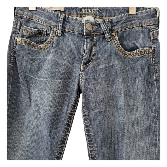 Y2k Boot Cut Med Wash Jeans Embroidered Flap Pocket Relaxed Denim Low Rise SZ 11 - Picture 8 of 12